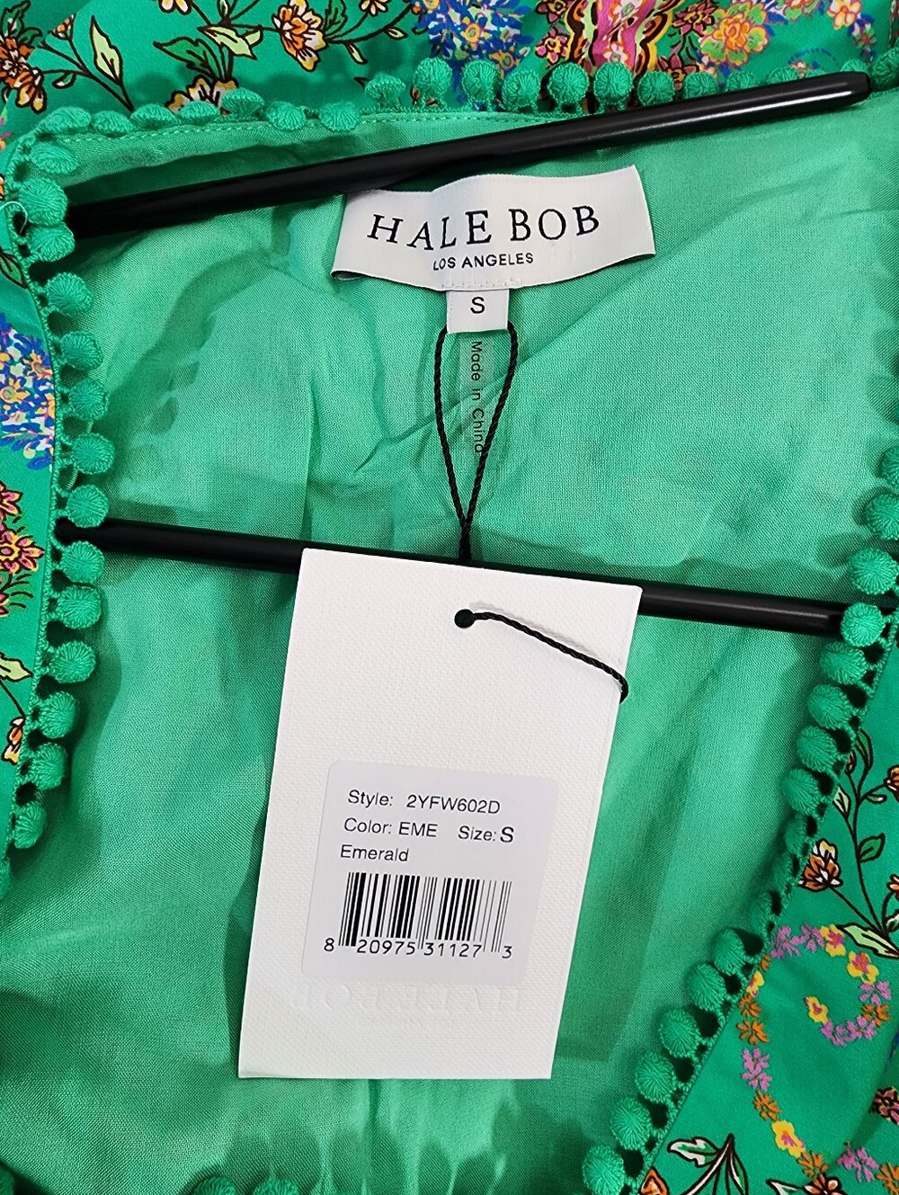 Hale Bob Elaina Poplin Midi Dress Emerald Paisley Puff Sleeve Belted NWT S - Picture 6 of 9